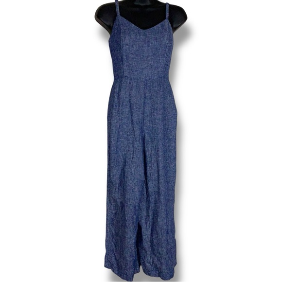 XS Old Navy Linen Blend Jumpsuit Sleeveless Stretch Panel Pinup Rockabilly - Picture 1 of 16